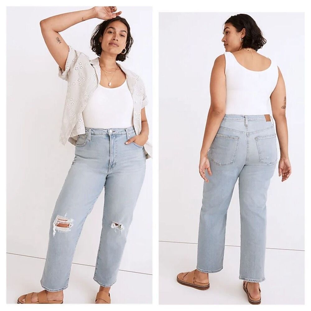 Madewell Perfect Vintage Straight‎ Jean in Danby Wash: Knee-Rip Size 31P Petite